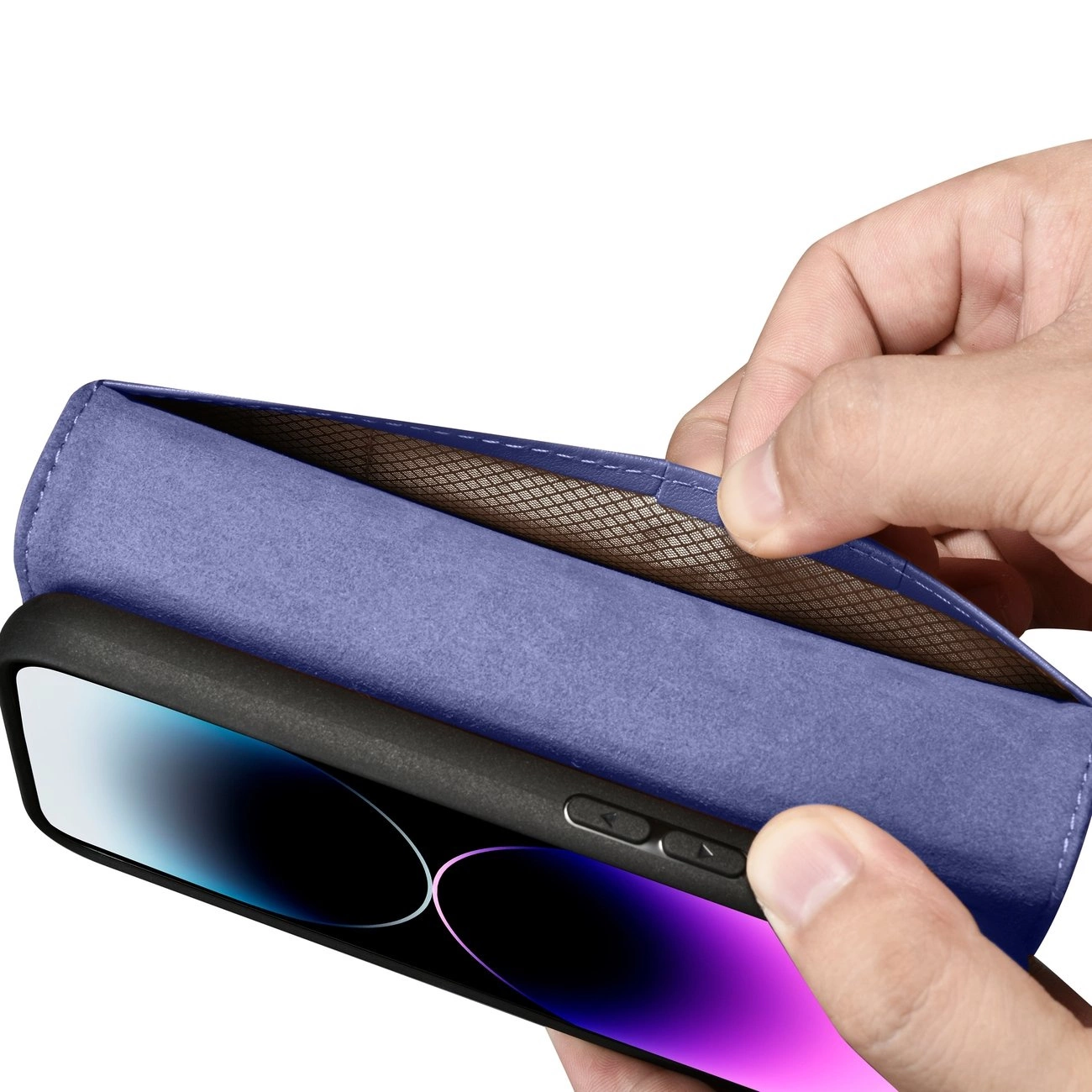 iCarer piniginės tipo dėklas 2in1 iPhone 14 Pro Max, odinis flip dėklas, Anti-RFID, šviesiai violetinis (WMI14220728-LP) - Image 11