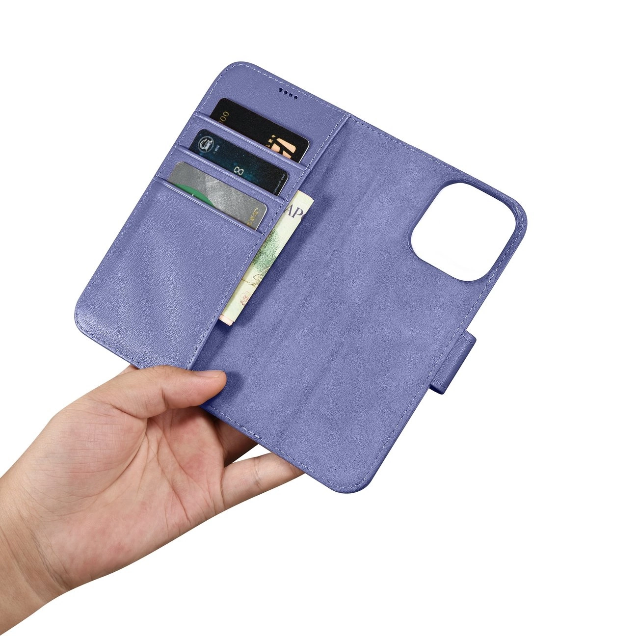 iCarer piniginės tipo dėklas 2in1 iPhone 14 Pro Max, odinis flip dėklas, Anti-RFID, šviesiai violetinis (WMI14220728-LP) - Image 14