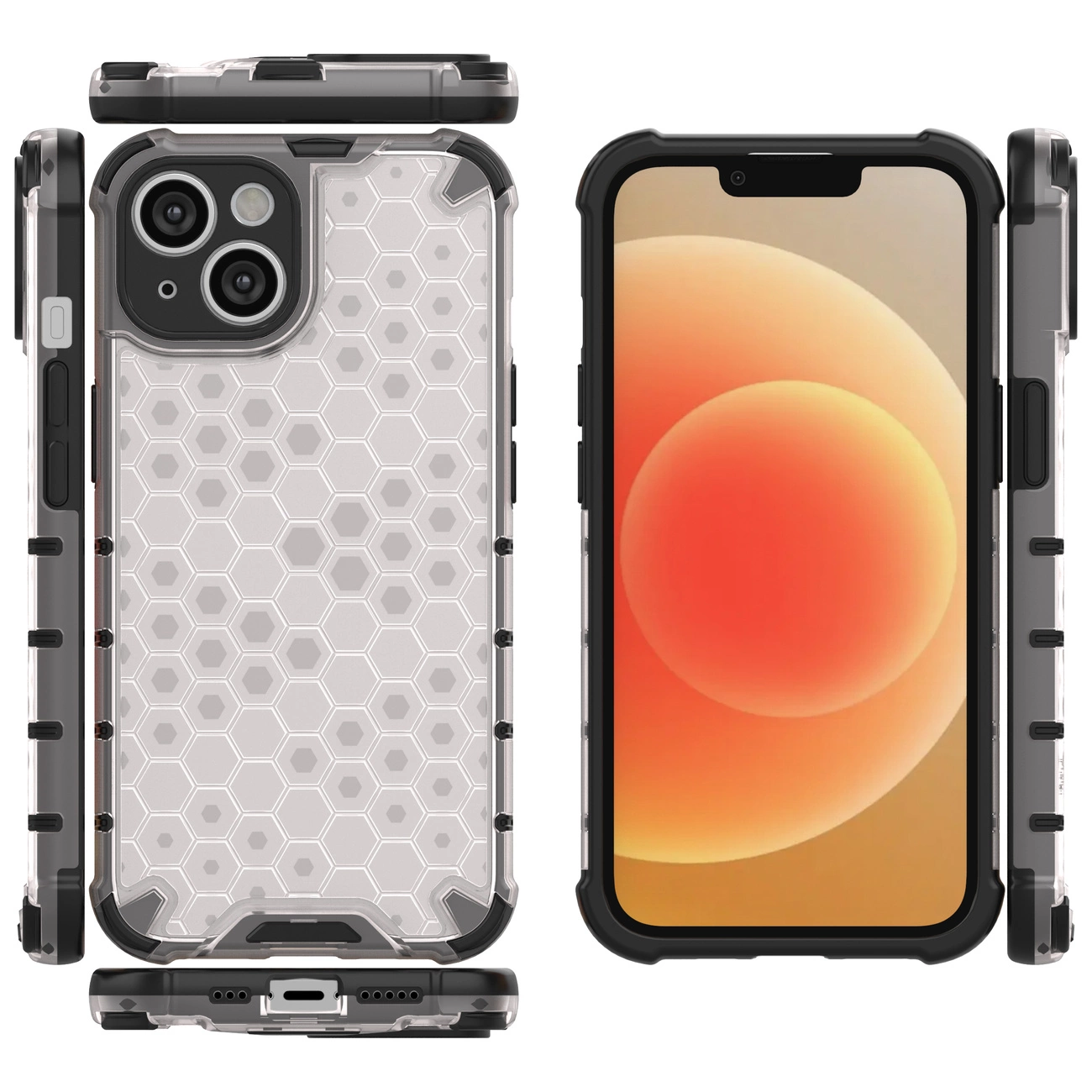 Honeycomb dėklas iPhone 14, šarvuotas hibridinis dėklas, permatomas - Image 16