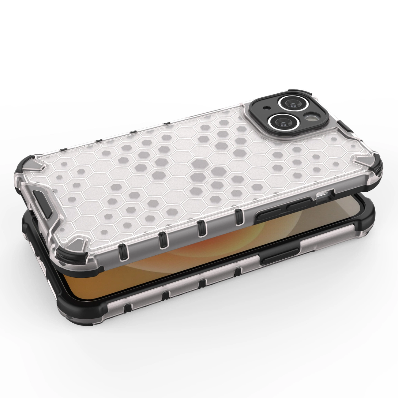 Honeycomb dėklas iPhone 14, šarvuotas hibridinis dėklas, permatomas - Image 2