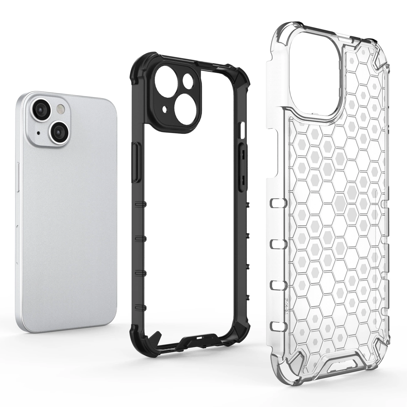 Honeycomb dėklas iPhone 14, šarvuotas hibridinis dėklas, permatomas - Image 3