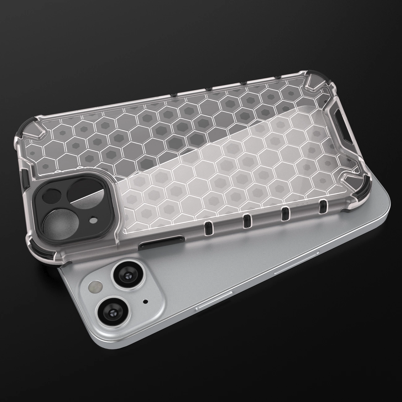 Honeycomb dėklas iPhone 14, šarvuotas hibridinis dėklas, permatomas - Image 5