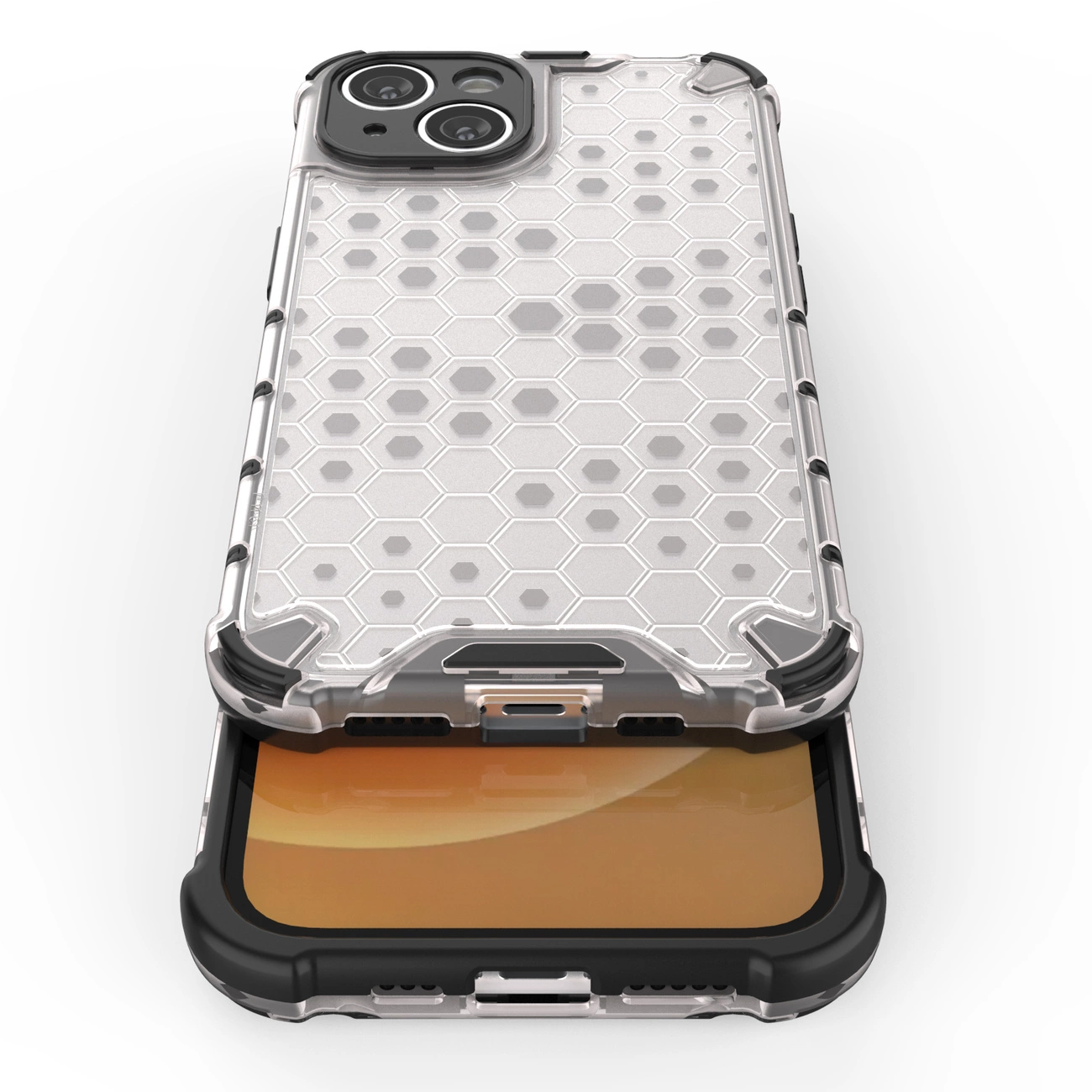 Honeycomb dėklas iPhone 14, šarvuotas hibridinis dėklas, permatomas - Image 8