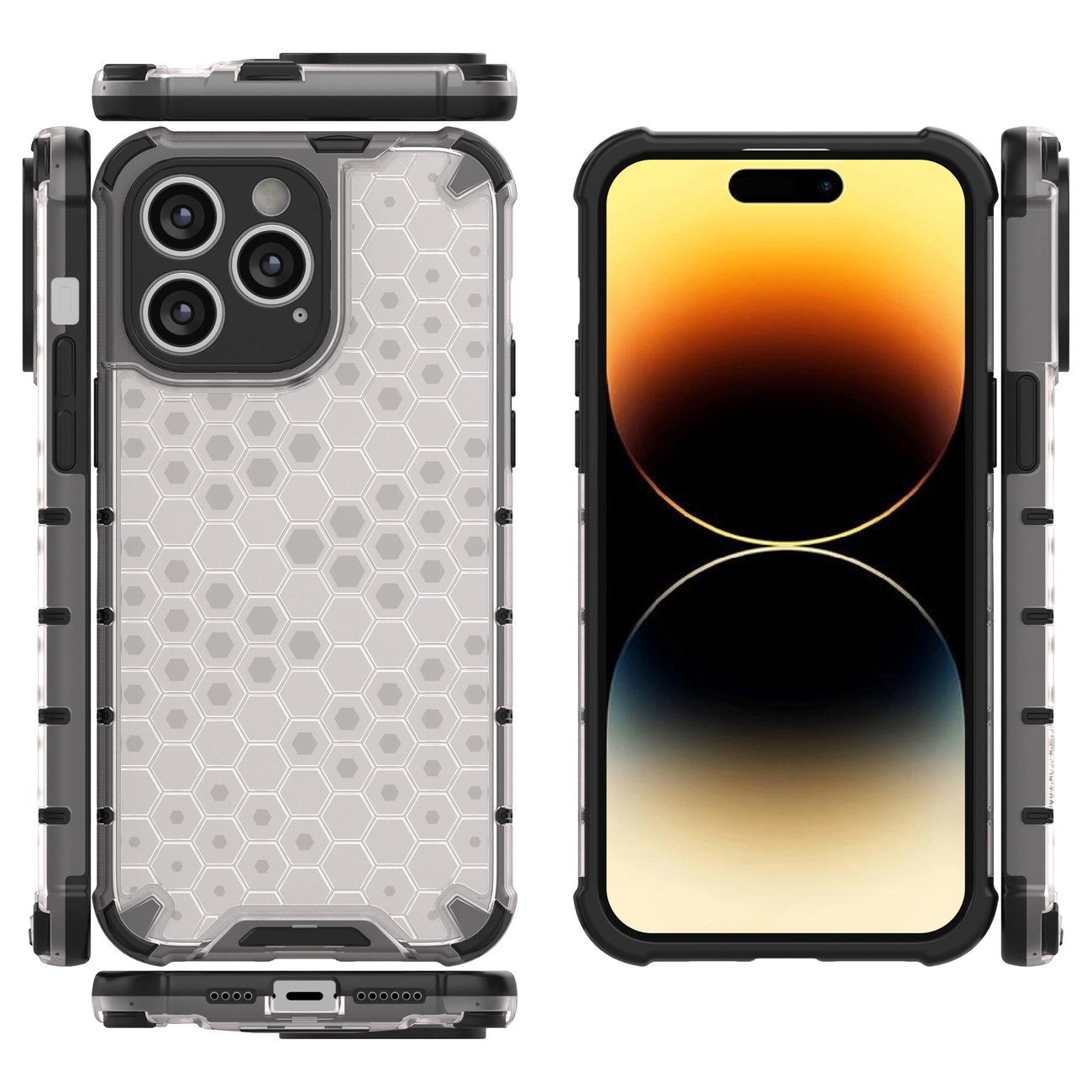 Honeycomb dėklas iPhone 14 Pro, šarvuotas hibridinis dėklas, permatomas - Image 16