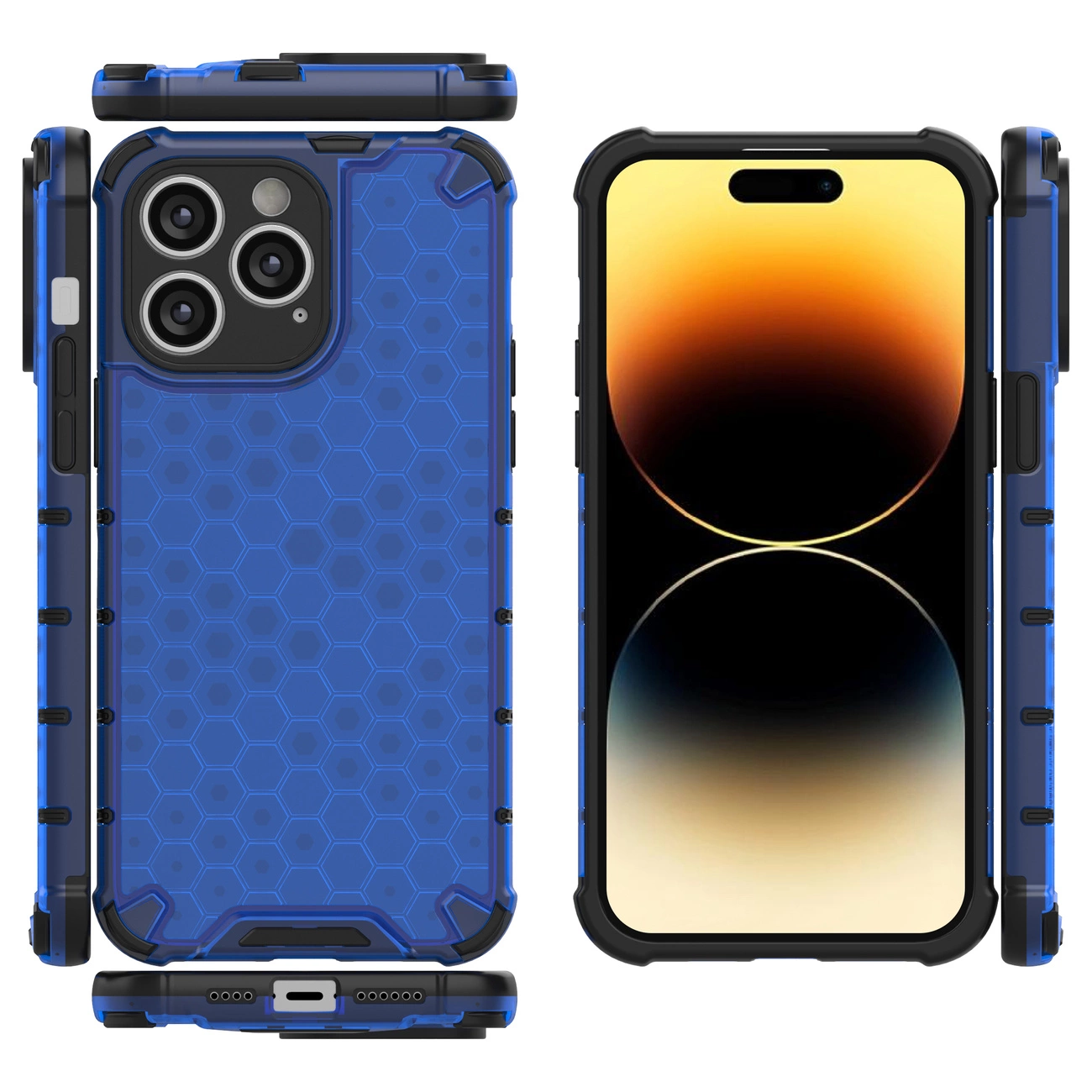 Honeycomb dėklas iPhone 14 Pro Max, šarvuotas hibridinis dėklas, mėlynas - Image 17