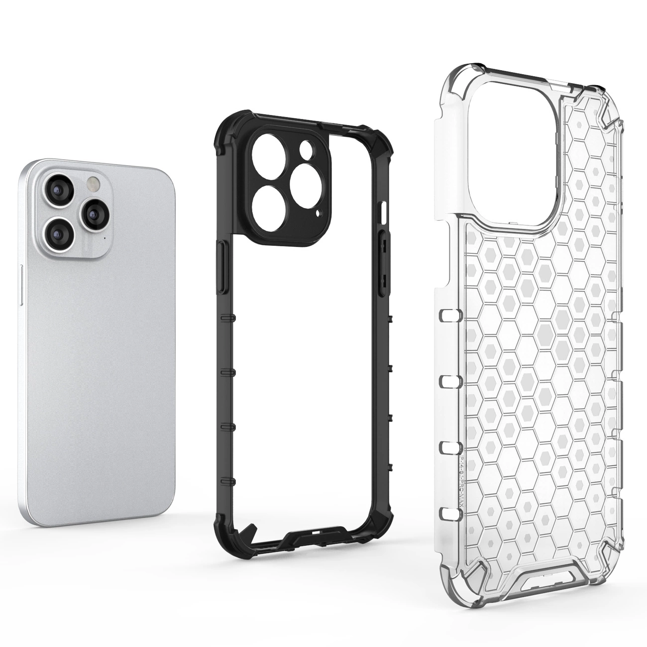 Honeycomb dėklas iPhone 14 Pro Max, šarvuotas hibridinis dėklas, mėlynas - Image 5