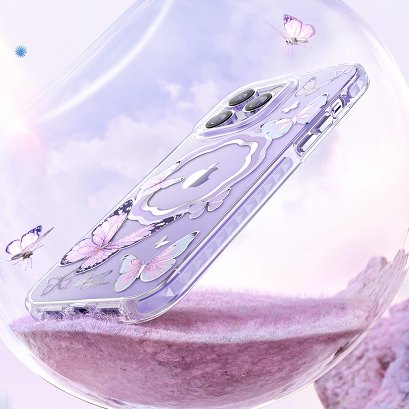 Kingxbar Butterfly Series magnetinis dėklas iPhone 14 Plus, MagSafe, su drugeliais, rožinis - Image 4