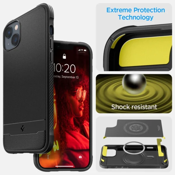 Spigen Rugged Armor Mag dėklas su MagSafe iPhone 14 – matinės juodos spalvos - Image 4
