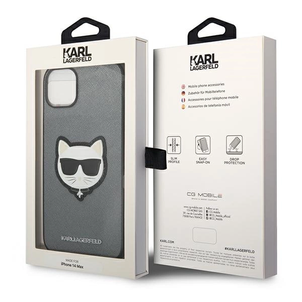 Karl Lagerfeld KLHCP14MSAPCHG iPhone 14 Plus 6,7" sidabrinis kietas dėklas Saffiano Choupette galvos emblema - Image 8