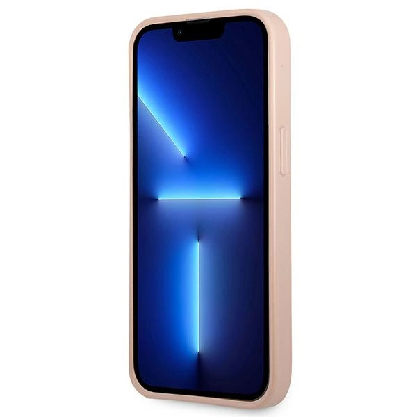 Guess GUHCP13LPSATPP iPhone 13 Pro / 13 6,1" rožinis kietas dėklas Saffiano Triangle Logo su kortelių skyriumi - Image 5