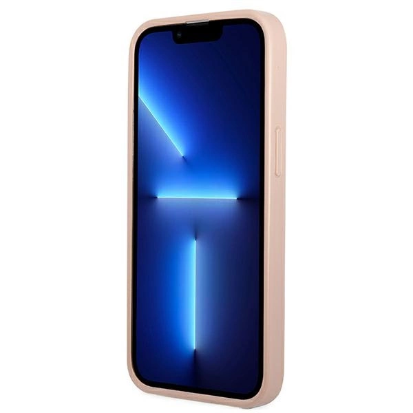 Guess GUHCP13MPSATPP iPhone 13 6,1" rožinis kietas dėklas Saffiano Triangle Logo su kortelių skyriumi - Image 5