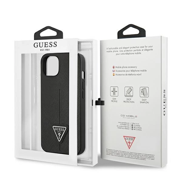 Guess GUHCP13SPSATLK iPhone 13 mini 5,4" juodas kietas dėklas Saffiano Triangle Logo - Image 8