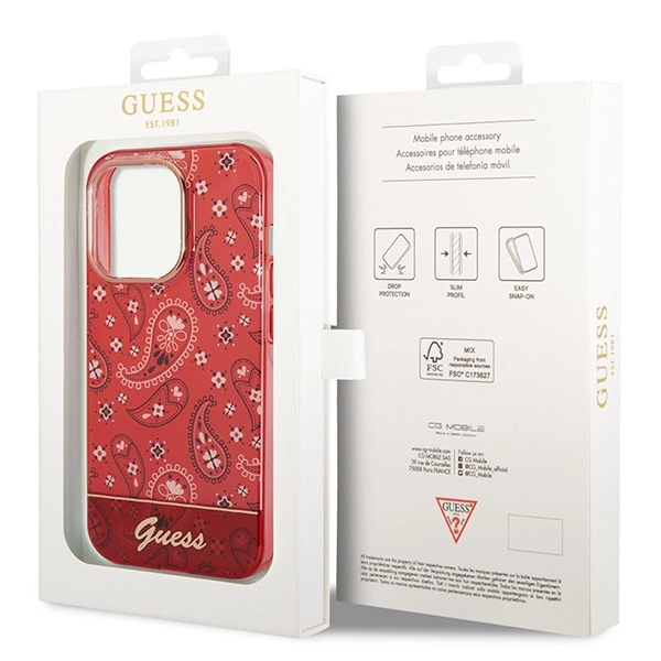 Guess GUHCP14LHGBNHR iPhone 14 Pro 6,1" raudonas kietas dėklas Bandana Paisley - Image 8