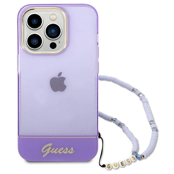 Guess GUHCP14LHGCOHU iPhone 14 Pro 6,1" violetinis kietas dėklas Translucent Pearl Strap - Image 2