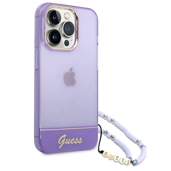 Guess GUHCP14LHGCOHU iPhone 14 Pro 6,1" violetinis kietas dėklas Translucent Pearl Strap - Image 3