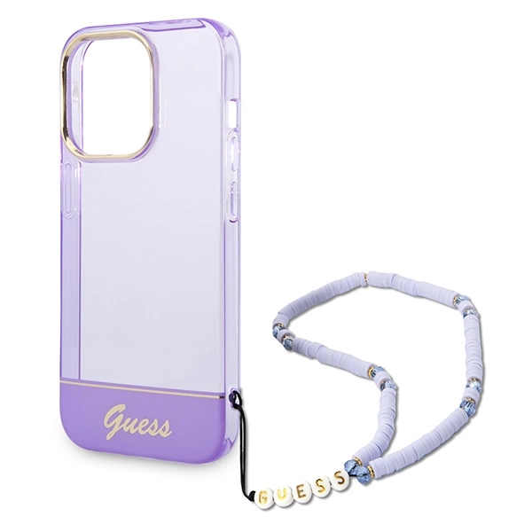Guess GUHCP14LHGCOHU iPhone 14 Pro 6,1" violetinis kietas dėklas Translucent Pearl Strap - Image 5