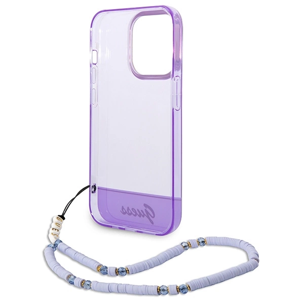 Guess GUHCP14LHGCOHU iPhone 14 Pro 6,1" violetinis kietas dėklas Translucent Pearl Strap - Image 6