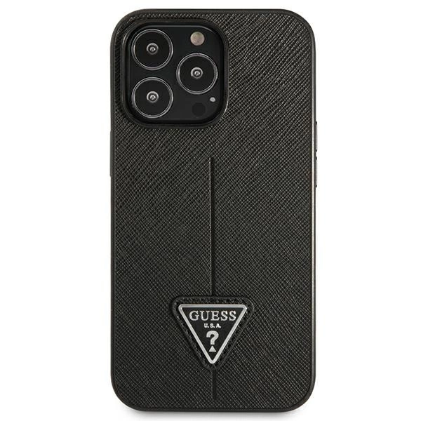 Guess GUHCP14LPSATLK iPhone 14 Pro 6,1" juodas kietas dėklas Saffiano Triangle Logo - Image 3