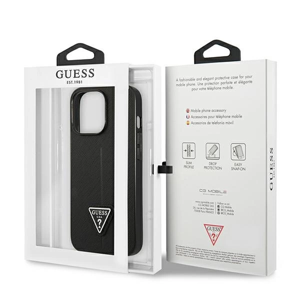 Guess GUHCP14LPSATLK iPhone 14 Pro 6,1" juodas kietas dėklas Saffiano Triangle Logo - Image 8