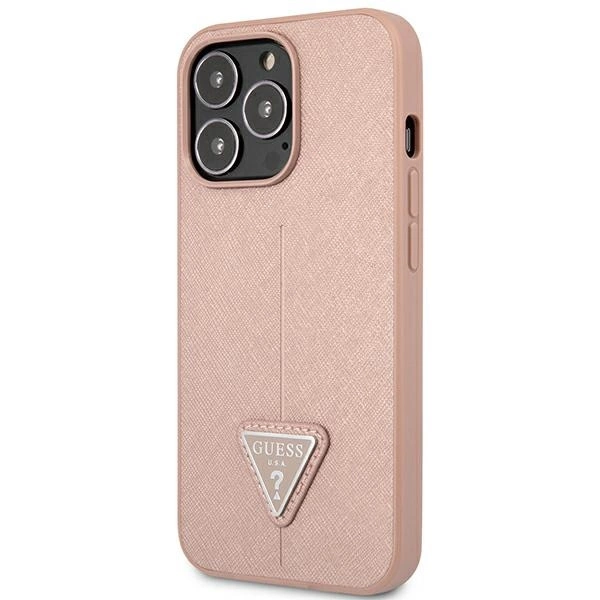 Guess GUHCP14LPSATLP iPhone 14 Pro 6,1" rožinis kietas dėklas Saffiano Triangle Logo - Image 2