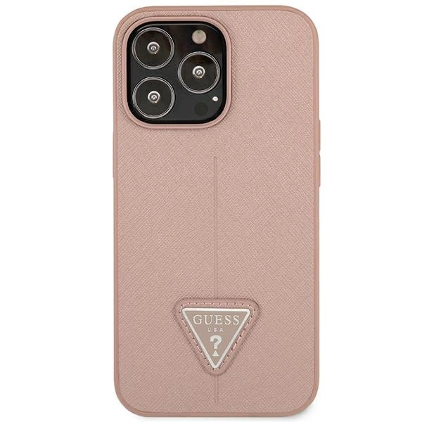 Guess GUHCP14LPSATLP iPhone 14 Pro 6,1" rožinis kietas dėklas Saffiano Triangle Logo - Image 3