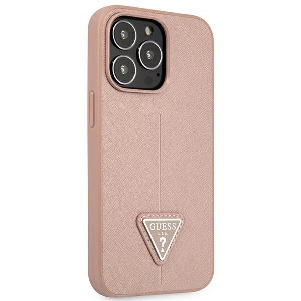 Guess GUHCP14LPSATLP iPhone 14 Pro 6,1" rožinis kietas dėklas Saffiano Triangle Logo - Image 4