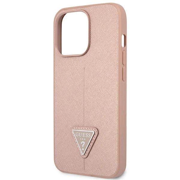 Guess GUHCP14LPSATLP iPhone 14 Pro 6,1" rožinis kietas dėklas Saffiano Triangle Logo - Image 6