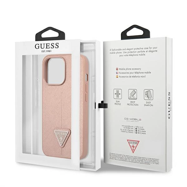 Guess GUHCP14LPSATLP iPhone 14 Pro 6,1" rožinis kietas dėklas Saffiano Triangle Logo - Image 8