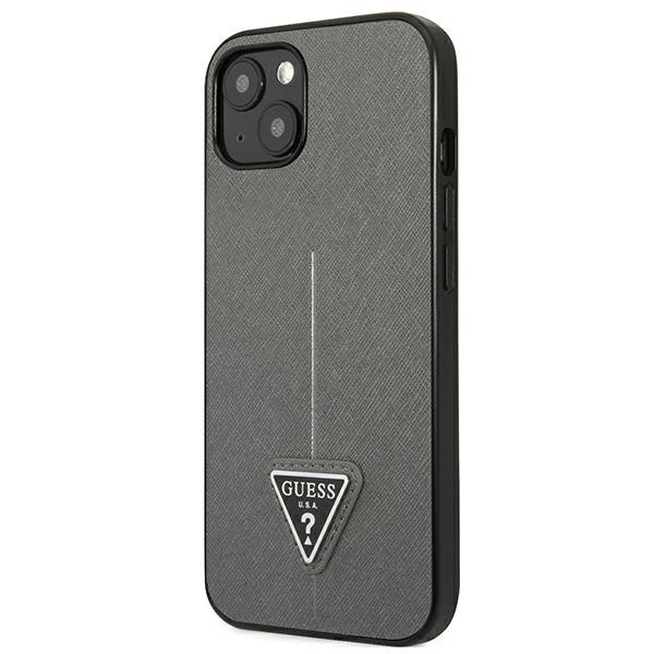 Guess GUHCP14MPSATLG iPhone 14 Plus 6,7" sidabrinis kietas dėklas Saffiano Triangle Logo - Image 2