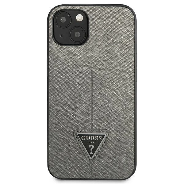 Guess GUHCP14MPSATLG iPhone 14 Plus 6,7" sidabrinis kietas dėklas Saffiano Triangle Logo - Image 3