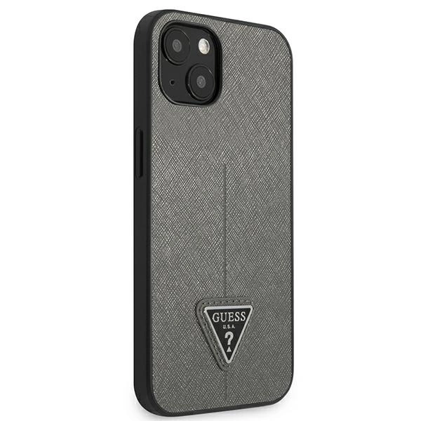 Guess GUHCP14MPSATLG iPhone 14 Plus 6,7" sidabrinis kietas dėklas Saffiano Triangle Logo - Image 4