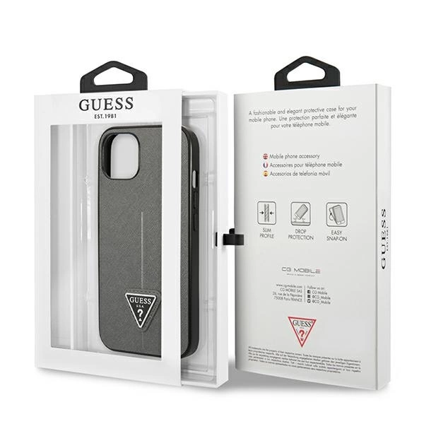 Guess GUHCP14MPSATLG iPhone 14 Plus 6,7" sidabrinis kietas dėklas Saffiano Triangle Logo - Image 8