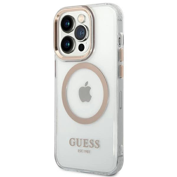 Guess GUHMP14XHTRMD iPhone 14 Pro Max 6,7" auksinis kietas dėklas Metal Outline MagSafe - Image 2