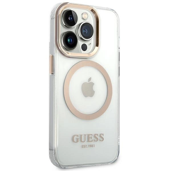 Guess GUHMP14XHTRMD iPhone 14 Pro Max 6,7" auksinis kietas dėklas Metal Outline MagSafe - Image 4