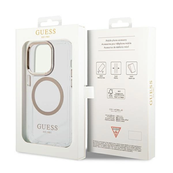 Guess GUHMP14XHTRMD iPhone 14 Pro Max 6,7" auksinis kietas dėklas Metal Outline MagSafe - Image 8