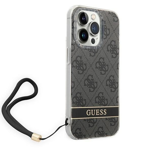 Guess GUOHCP14LH4STK iPhone 14 Pro 6,1" juodas kietas dėklas 4G Print Strap - Image 3
