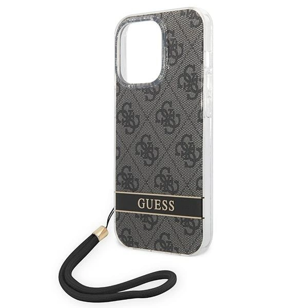 Guess GUOHCP14LH4STK iPhone 14 Pro 6,1" juodas kietas dėklas 4G Print Strap - Image 5