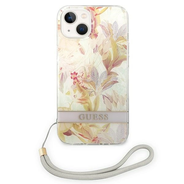 Guess GUOHCP14MHFLSU iPhone 14 Plus 6,7" violetinis kietas dėklas Flower Strap - Image 2