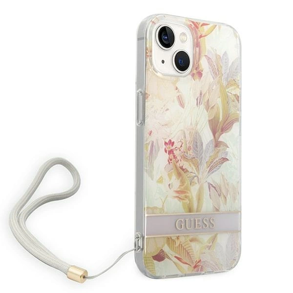 Guess GUOHCP14MHFLSU iPhone 14 Plus 6,7" violetinis kietas dėklas Flower Strap - Image 3
