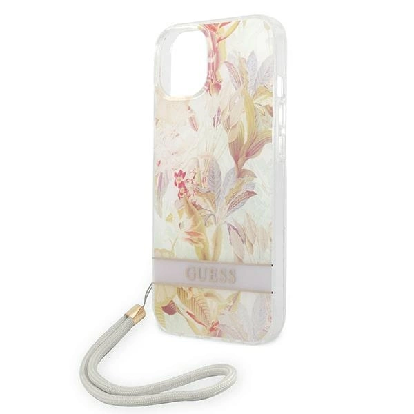 Guess GUOHCP14MHFLSU iPhone 14 Plus 6,7" violetinis kietas dėklas Flower Strap - Image 5