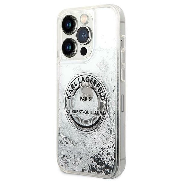 Karl Lagerfeld KLHCP14LLCRSGRS iPhone 14 Pro 6,1" sidabrinis kietas dėklas Liquid Glitter RSG - Image 2