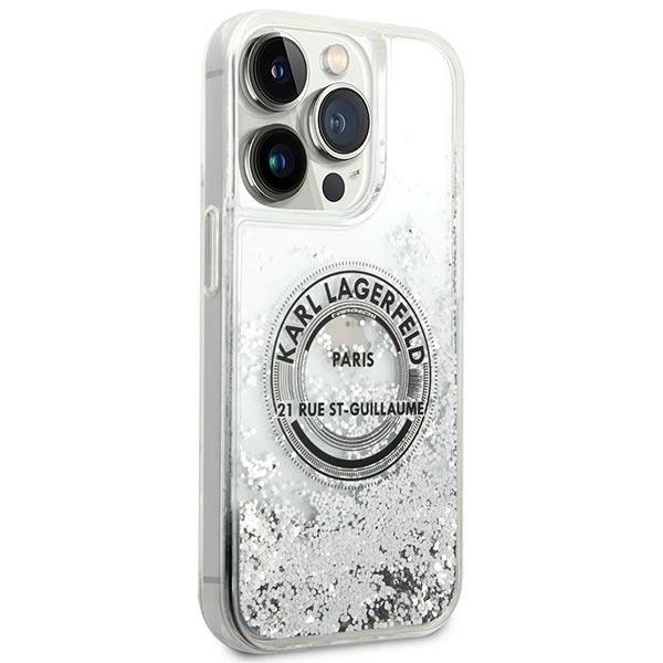 Karl Lagerfeld KLHCP14LLCRSGRS iPhone 14 Pro 6,1" sidabrinis kietas dėklas Liquid Glitter RSG - Image 4