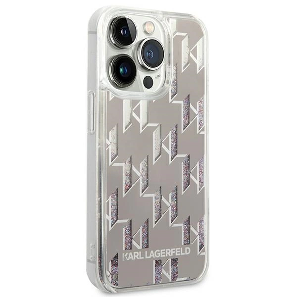 Karl Lagerfeld KLHCP14LLMNMS iPhone 14 Pro 6,1" sidabrinis kietas dėklas Liquid Glitter Monogram - Image 4
