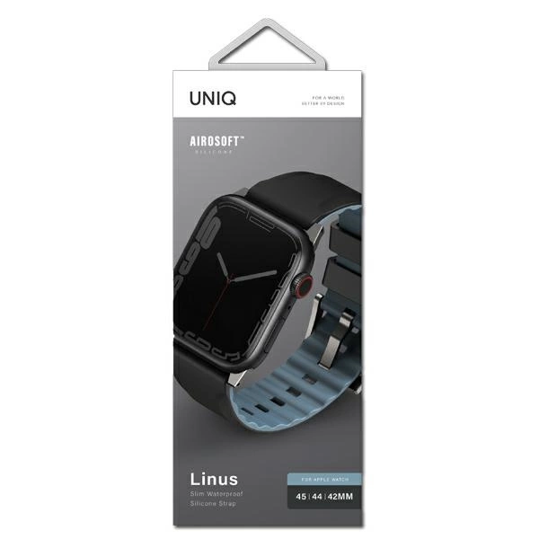 Uniq Linus Apple Watch Series 4/5/6/7/8/SE/SE2/Ultra dirželis 42/44/45mm – Airosoft silikonas juodas/nakties juodas - Image 3