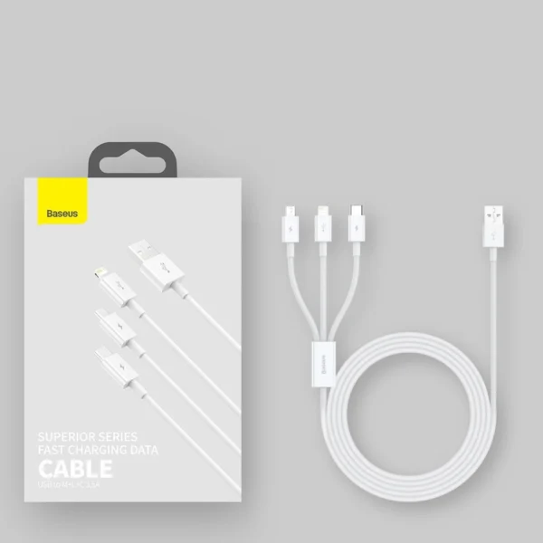 Baseus Superior 3in1 laidas – USB Lightning / USB-C / micro USB 3.5A 1,5 m, baltas (CAMLTYS-02) - Image 19
