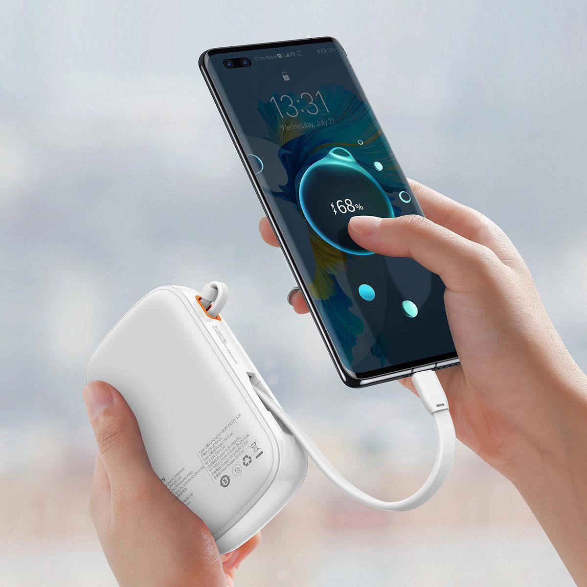 Baseus Qpow skaitmeninis ekranas powerbank 20000mAh 22.5W QC/PD/SCP/FCP su integruotu USB-C laidu – baltas - Image 11
