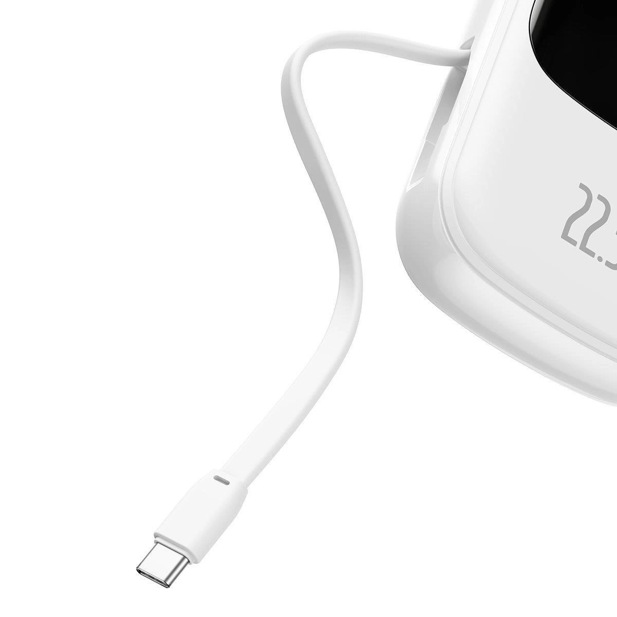 Baseus Qpow skaitmeninis ekranas powerbank 20000mAh 22.5W QC/PD/SCP/FCP su integruotu USB-C laidu – baltas - Image 8