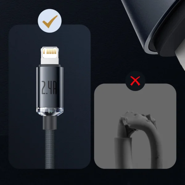 Baseus Crystal Shine Series USB laidas greitam įkrovimui ir duomenų perdavimui USB-A – Lightning 2.4A 2m, violetinis (CAJY000105) - Image 19