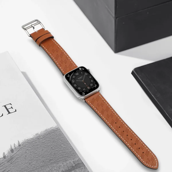 Strap Leather apyrankė Apple Watch 42 / 44 / 45 / 49 mm – ruda - Image 4