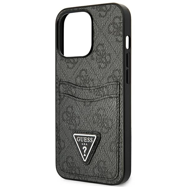 Guess GUHCP13LP4TPK iPhone 13 Pro / 13 6,1" – juodas/juodas kietas dėklas, 4G Triangle Logo, kortelių kišenė - Image 6